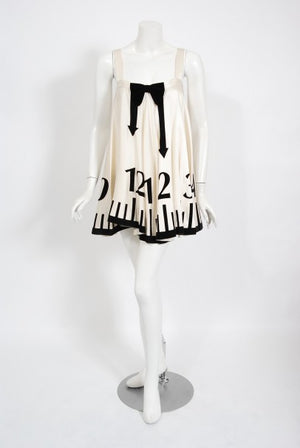 1995 Moschino Documented 'Alice In Wonderland' Novelty Clock Appliqué Mini Dress