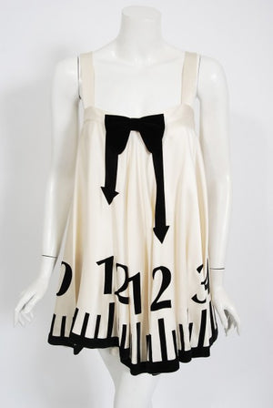 1995 Moschino Documented 'Alice In Wonderland' Novelty Clock Appliqué Mini Dress