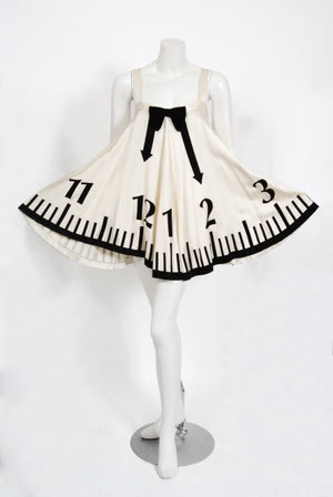 1995 Moschino Documented 'Alice In Wonderland' Novelty Clock Appliqué Mini Dress