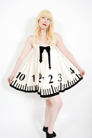 1995 Moschino Documented 'Alice In Wonderland' Novelty Clock Appliqué Mini Dress
