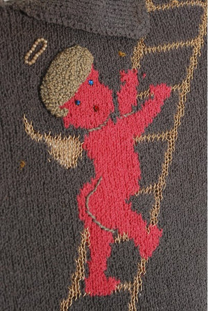 1940's Mimi Pearce Couture Novelty Climbing Cupids Hand-Knit Belted Skirt Set