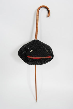 1950's Elsa Schiaparelli Novelty Sequin Blowfish Bamboo Walking Cane Purse