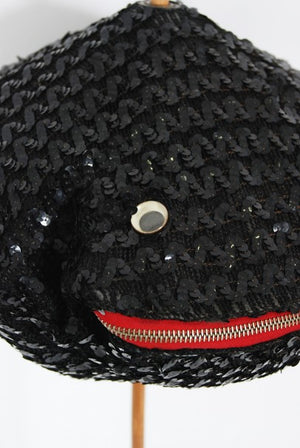 1950's Elsa Schiaparelli Novelty Sequin Blowfish Bamboo Walking Cane Purse