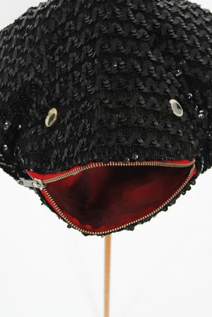 1950's Elsa Schiaparelli Novelty Sequin Blowfish Bamboo Walking Cane Purse