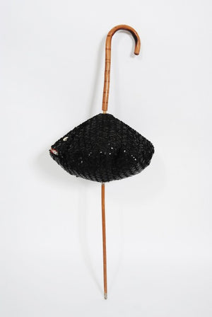 1950's Elsa Schiaparelli Novelty Sequin Blowfish Bamboo Walking Cane Purse