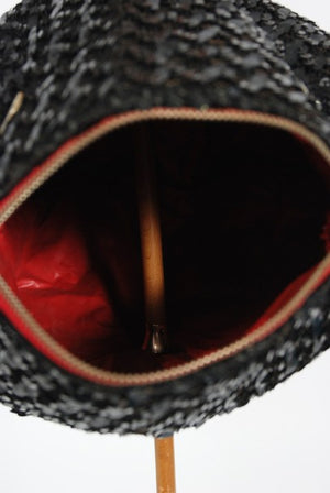 1950's Elsa Schiaparelli Novelty Sequin Blowfish Bamboo Walking Cane Purse