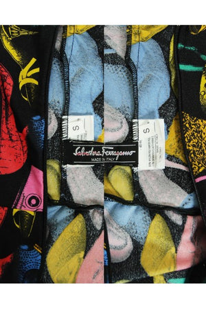 1991 Salvatore Ferragamo Runway Novelty Shoe Print Strapless Jumpsuit