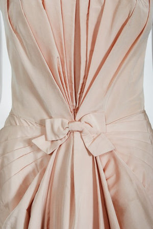 1950's Mingolini Guggenheim Couture Pink Pleated Silk Strapless Gown