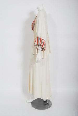 1930's Cartwright Ivory Striped Silk Rayon Cut-Out Maxi Dress & Jacket