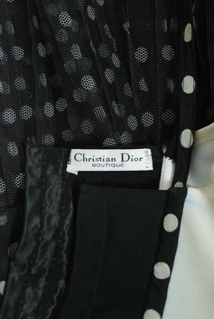 1990 Christian Dior Black White Polka-Dot Silk Bustier Plunge Mini Dress