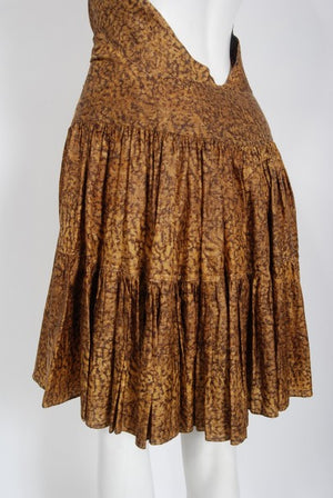1987 Azzedine Alaia Documented Golden Print Silk Backless Halter Dress