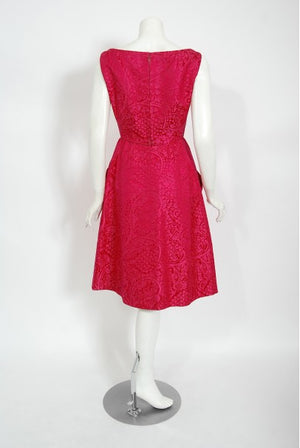 1962 Christian Dior Haute Couture Pink Textured Silk Dress & Bow Jacket