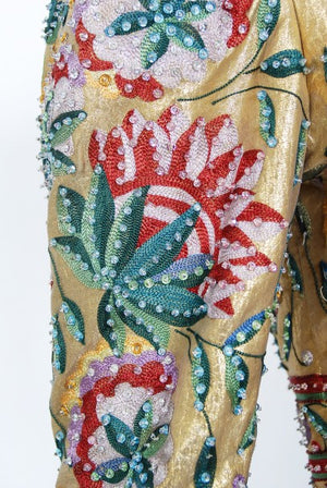 1979 Lanvin Haute Couture Embroidered Beaded Gold Lamé Cropped Jacket