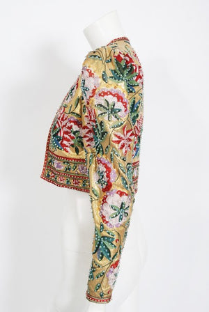 1979 Lanvin Haute Couture Embroidered Beaded Gold Lamé Cropped Jacket