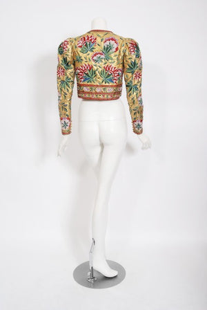 1979 Lanvin Haute Couture Embroidered Beaded Gold Lamé Cropped Jacket