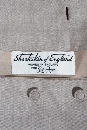 1954 Lilli-Ann Dove Gray Sharkskin Pintuck Stripes Jacket Hourglass Suit