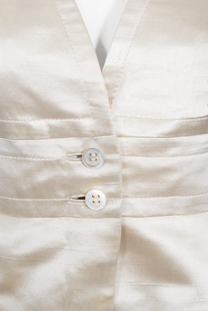 1960's Galanos Couture Ivory Silk Satin Low-Plunge Long Sleeve Jumpsuit