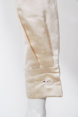 1960's Galanos Couture Ivory Silk Satin Low-Plunge Long Sleeve Jumpsuit