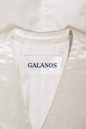 1968 Galanos Couture Ivory Silk Satin Low-Plunge Long Sleeve Jumpsuit