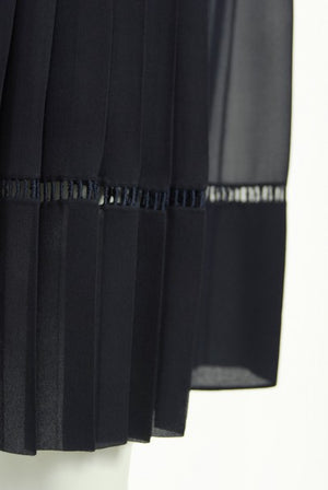 1974 Christian Dior Haute Couture Navy Pleated Silk Cutwork Dress Set