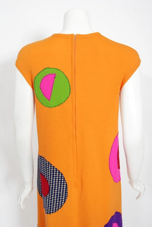1965 Rudi Gernreich 'Flower Power' Applique Orange Wool Mod Maxi Dress