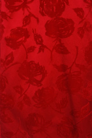 1962 Juel Park of Beverly Hills Red Roses Flocked Satin Dressing Gown