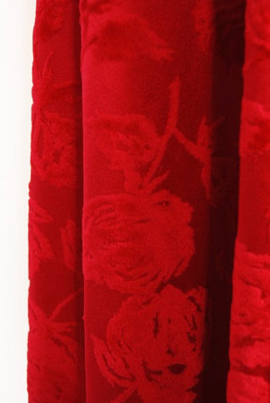 1962 Juel Park of Beverly Hills Red Roses Flocked Satin Dressing Gown