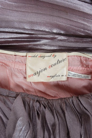 1950's Marjon Couture Mauve Purple Silk Reverse-Halter Pleated Gown