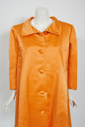 1958 Balenciaga Haute Couture Orange Duchess Satin Swing Coat