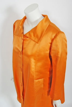1958 Balenciaga Haute Couture Orange Duchess Satin Swing Coat