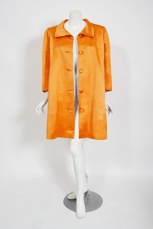 1958 Balenciaga Haute Couture Orange Duchess Satin Swing Coat