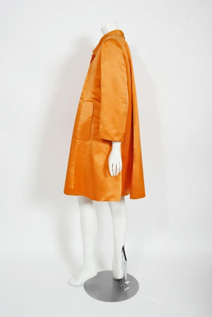 1958 Balenciaga Haute Couture Orange Duchess Satin Swing Coat
