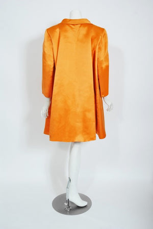 1958 Balenciaga Haute Couture Orange Duchess Satin Swing Coat