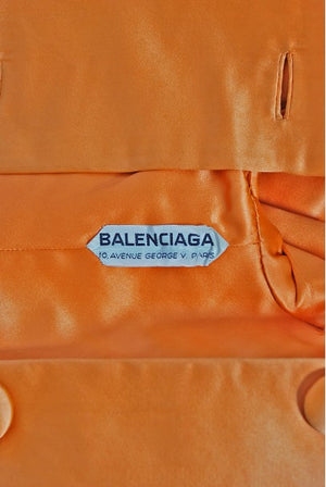 1958 Balenciaga Haute Couture Orange Duchess Satin Swing Coat
