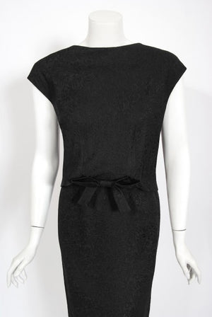 1961 Eisa Balenciaga Haute Couture Black Silk Sculpted Bow Cut-Out Dress