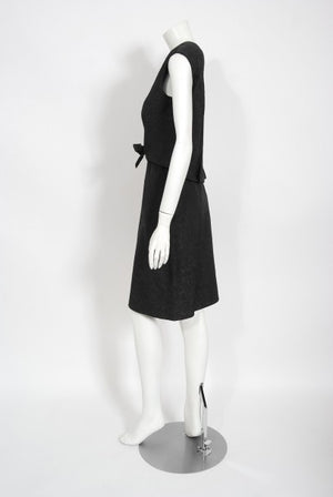 1961 Eisa Balenciaga Haute Couture Black Silk Sculpted Bow Cut-Out Dress