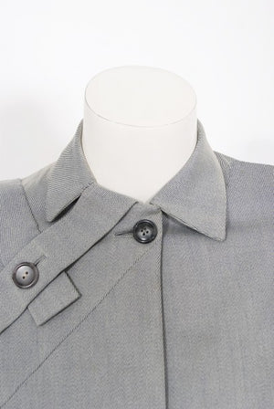 1940's Gilbert Adrian Light Blue Gabardine Asymmetric Noir Jacket Suit