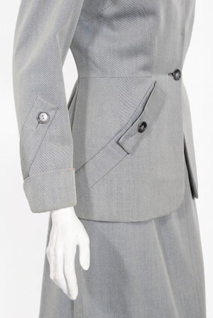 1940's Gilbert Adrian Light Blue Gabardine Asymmetric Noir Jacket Suit