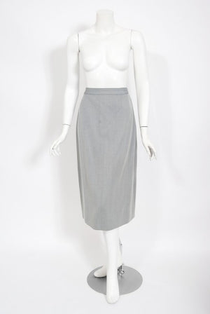 1940's Gilbert Adrian Light Blue Gabardine Asymmetric Noir Jacket Suit