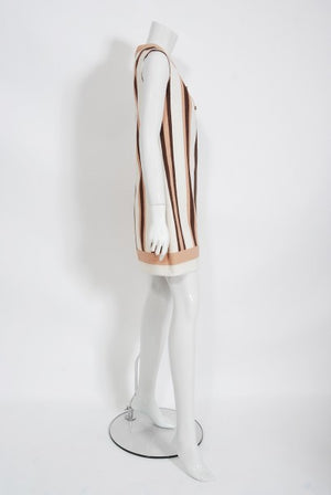 1968 Gucci Couture Cotton-Pique Striped Ivory Pink Mod Mini Tunic Dress