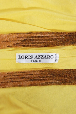 1970's Loris Azzaro Couture Yellow Ombre Beaded Silk-Jersey Halter Gown