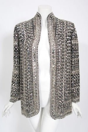 1979 Halston Couture Beaded Mirror Mini Dress & Jacket Made For Liza Minnelli