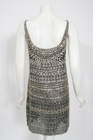 1979 Halston Couture Beaded Mirror Mini Dress & Jacket Made For Liza Minnelli