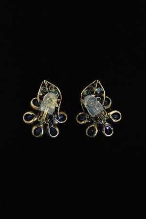 1990's Iradj Moini Signed Over-Sized Purple Floral Crystal Brooch & Earring Set