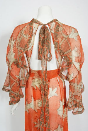 1971 Ossie Clark Documented Celia Birtwell Print Silk Chiffon Wrap Dress