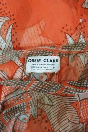 1971 Ossie Clark Documented Celia Birtwell Print Silk Chiffon Wrap Dress
