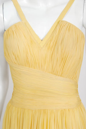 1954 Jean Dessès Haute Couture Attributed Pleated Yellow Silk-Chiffon Draped Gown