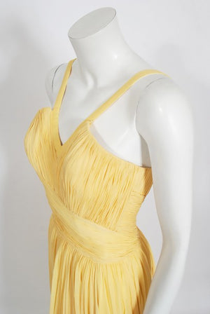 1954 Jean Dessès Haute Couture Attributed Pleated Yellow Silk-Chiffon Draped Gown