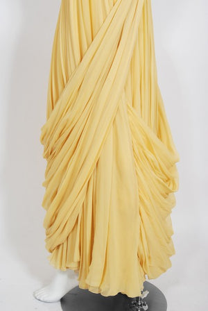 1954 Jean Dessès Haute Couture Attributed Pleated Yellow Silk-Chiffon Draped Gown