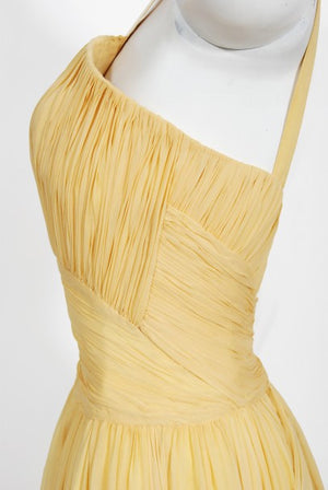 1954 Jean Dessès Haute Couture Attributed Pleated Yellow Silk-Chiffon Draped Gown